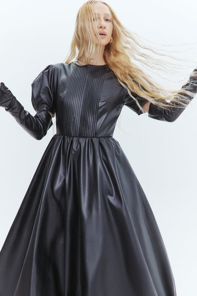 faux leather maxi dress M Size:170cm For family gatherings or collection_showgirl Rebecca Blue Pinstripe Midi