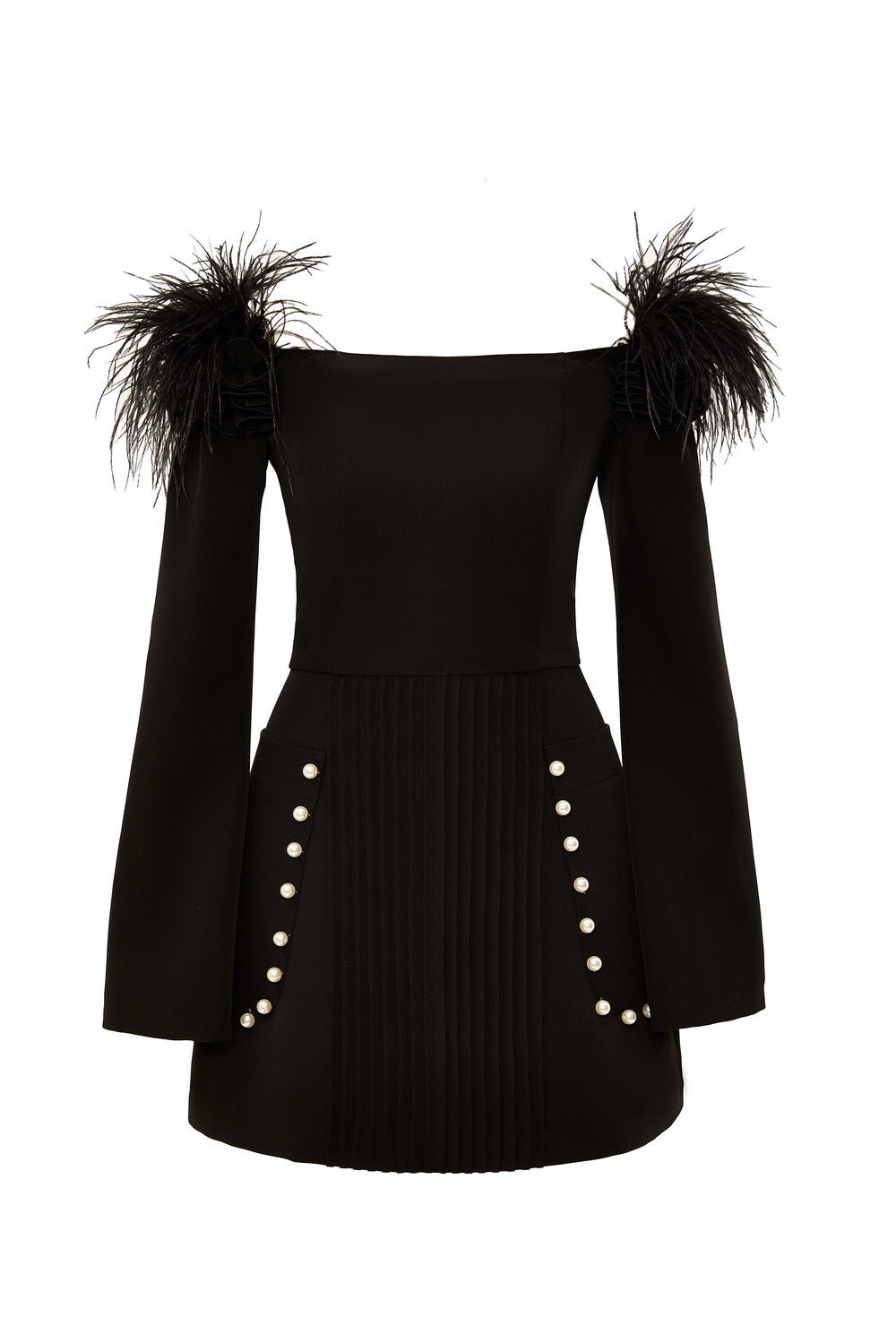 Buttoned Dress with Feathers